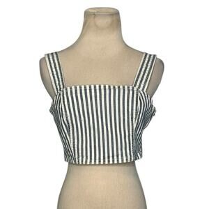 Zara blue white denim strappy crop top size Small